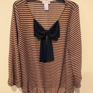 Juniper Ln Blush Pink & Black ¾ Sleeve Sheer Maternity Tunic - L